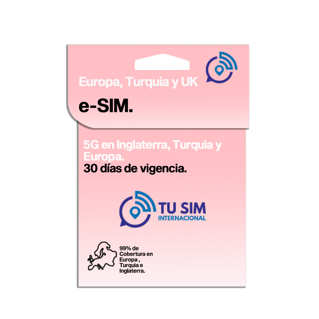 eSIM Ilimitada Europa Turquia, UK y USA.